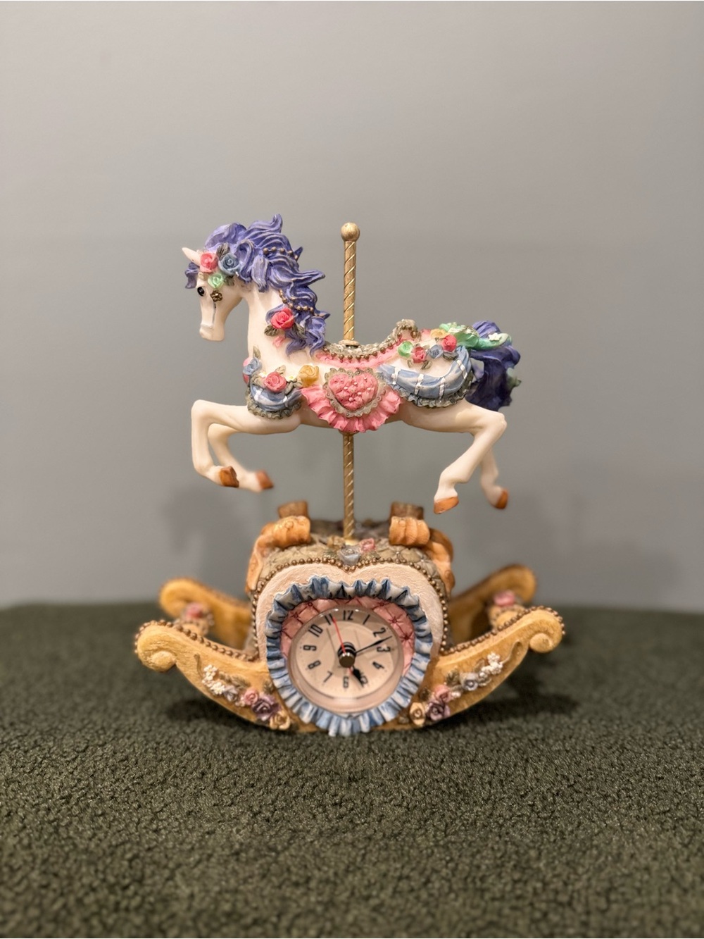 Decorative Carousel Horse Wall Clock - Purple & Pink working clock retro